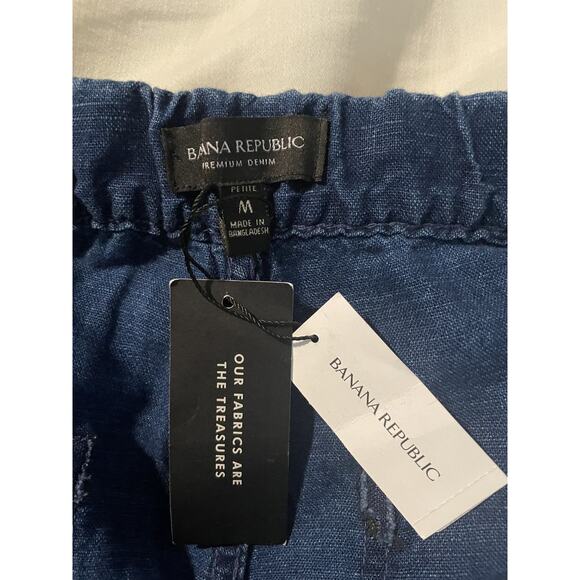 Banana Republic Wide Leg Linen Pants Womens Medium Petite Blue Casual Relaxed - Picture 3 of 7